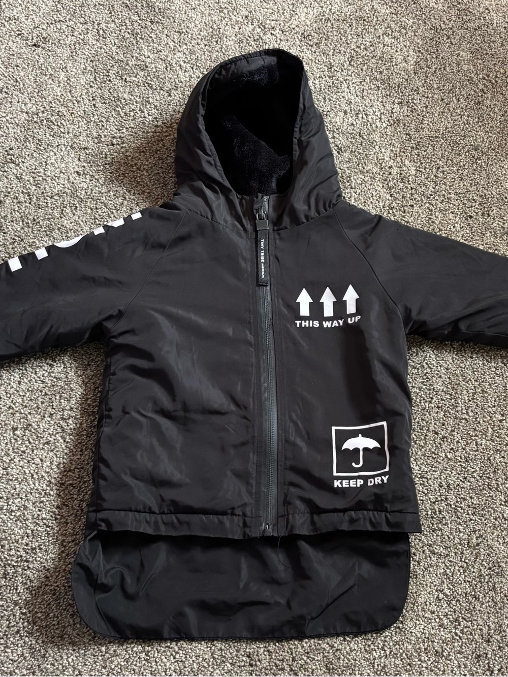 Kids Black Hooded Puffer Jacket with Weather-Ready Graphics